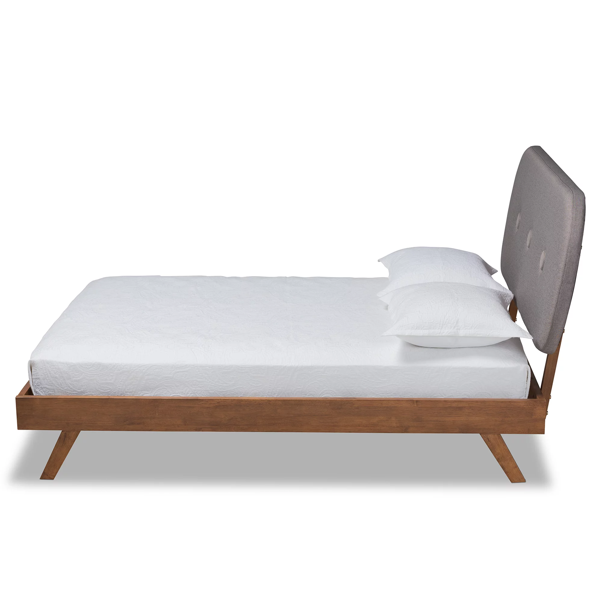 Pakwa Mid-Century Modern Solid Walnut Wood Fabric Upholstered Platform Bed, Multiple Sizes, Multiple Colors by Bellamy Studios
