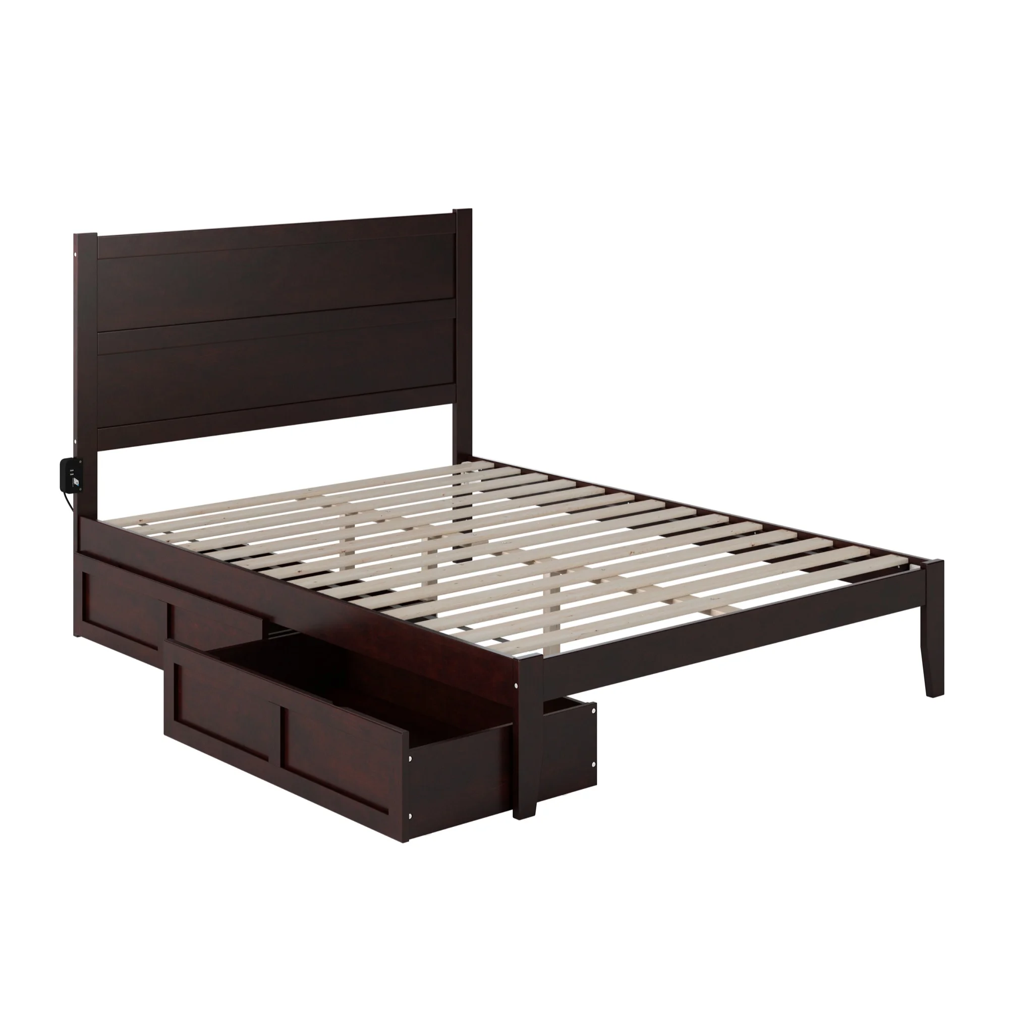 AFI NoHo Queen Solid Wood Bed with 2 Drawers and USB Charger in Espresso