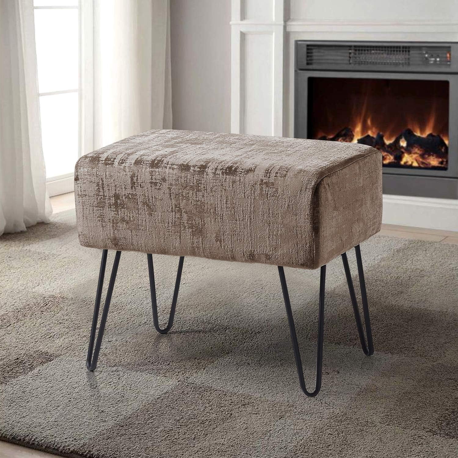 Textured Velvet Ottoman, 19