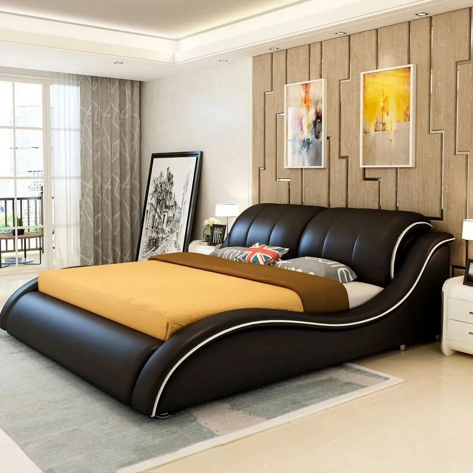 Genuine Leather Bed Frame Rectangle Upholstered Camas Double beds Designer lit 2 Personnes Bedroom(size,color can be customized