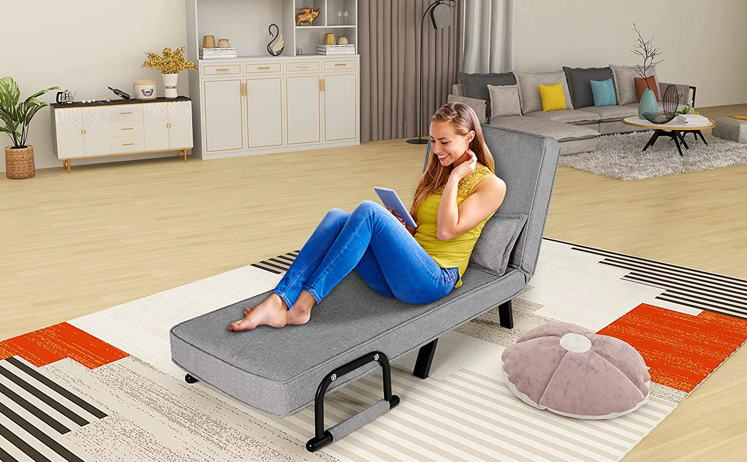 LAZZO Modern Upholstered Sofa Bed: Versatile 3-in-1 Multifunctional Folding Couch Futon with Adjustable Backrest