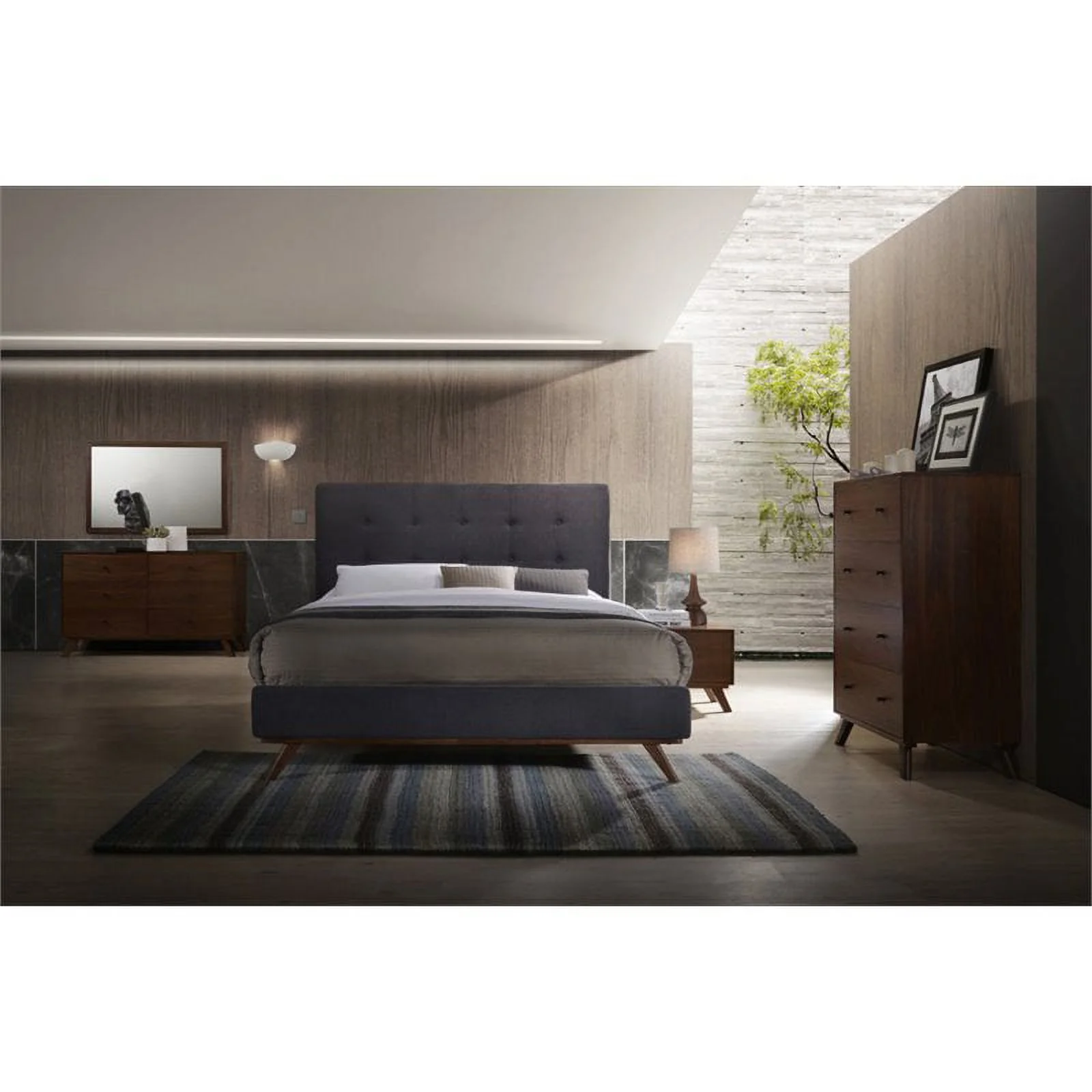 Limari Home Addison Mid-Century Veneer and Rubberwood Bedroom Chest in Walnut