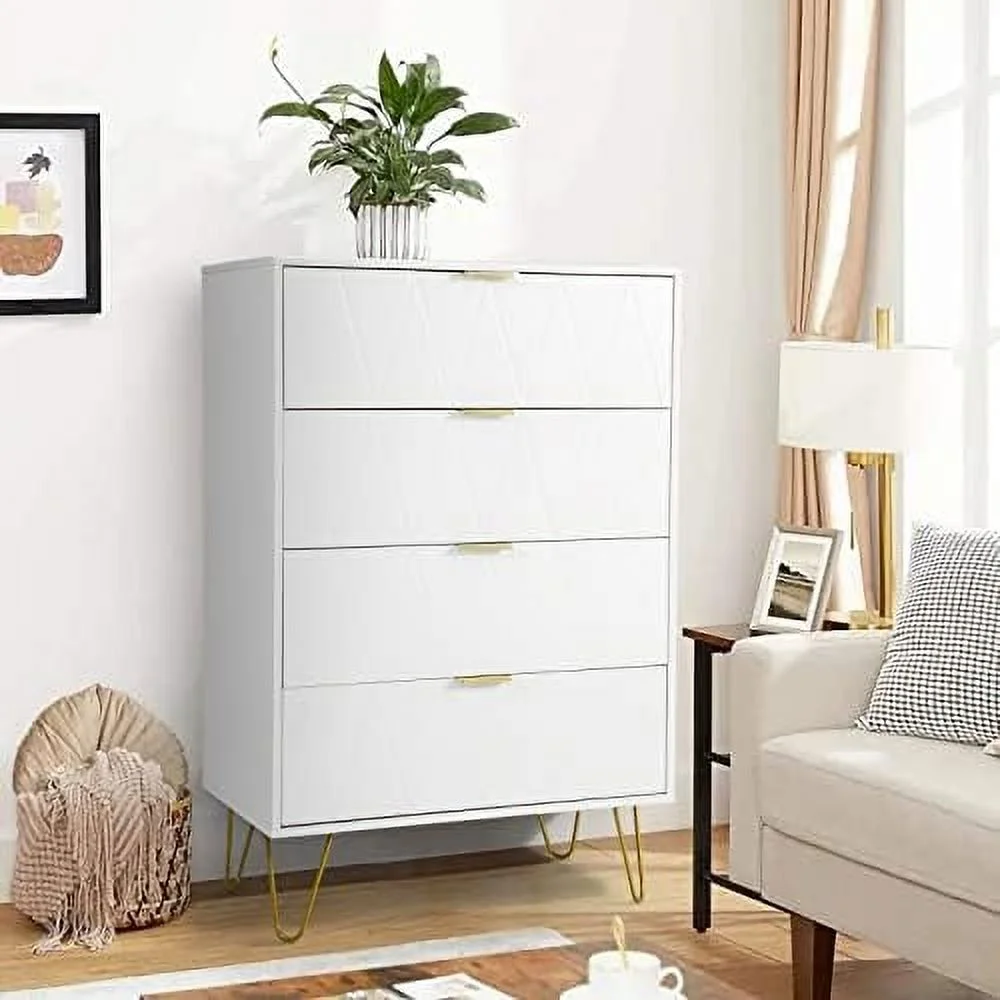 KHBIULIFE Thre' New 4 Drawer Chest Craft  Organization for Home & Office  Dresser Cabinet Office  File Cabinet with 4 Metal Legs (White)