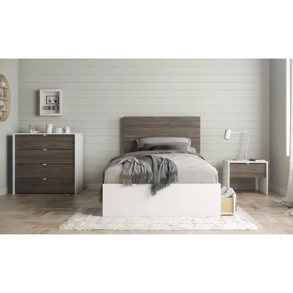Nexera Bluff 4 Piece Twin Size Bedroom Set, Bark Grey and White