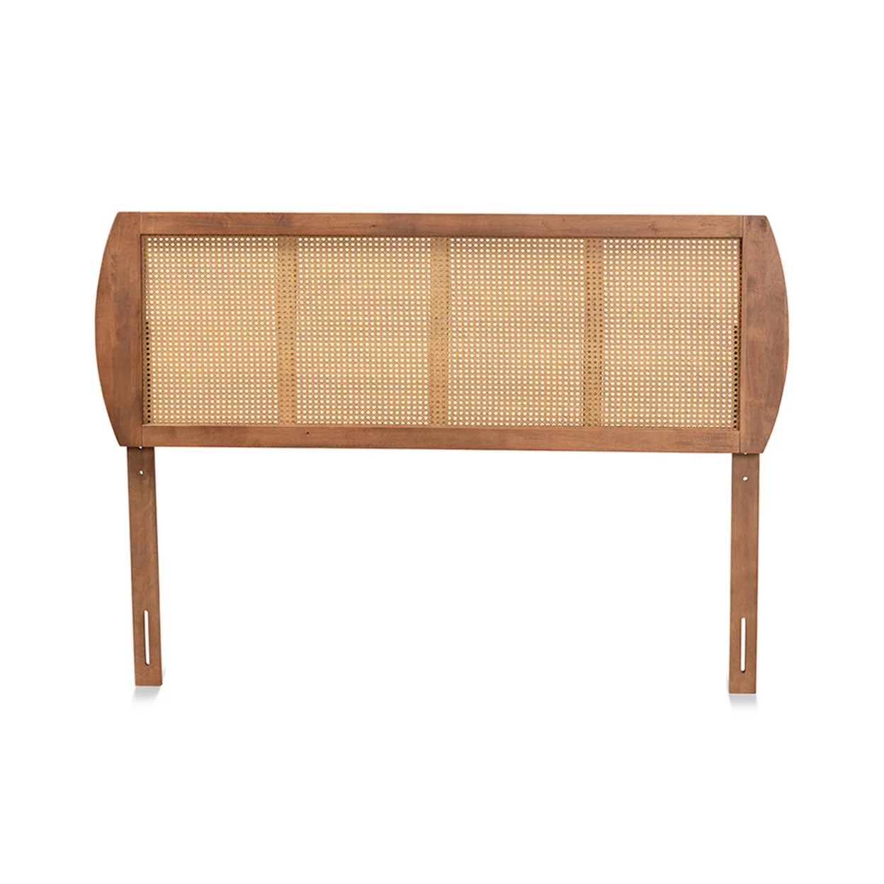 Harris Mid-Century Modern Ash Walnut Finished Wood and Synthetic Rattan Full Size Headboard