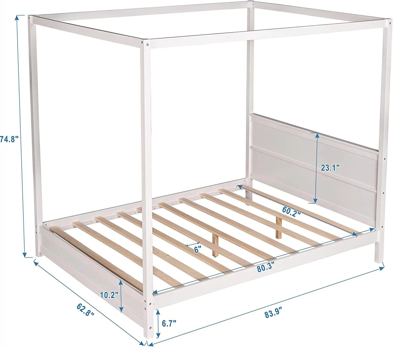 Full Size Bed Frame With Headboard, Canopy Platform Bed Frame With Wood Frame And Center Legs For Bedroom