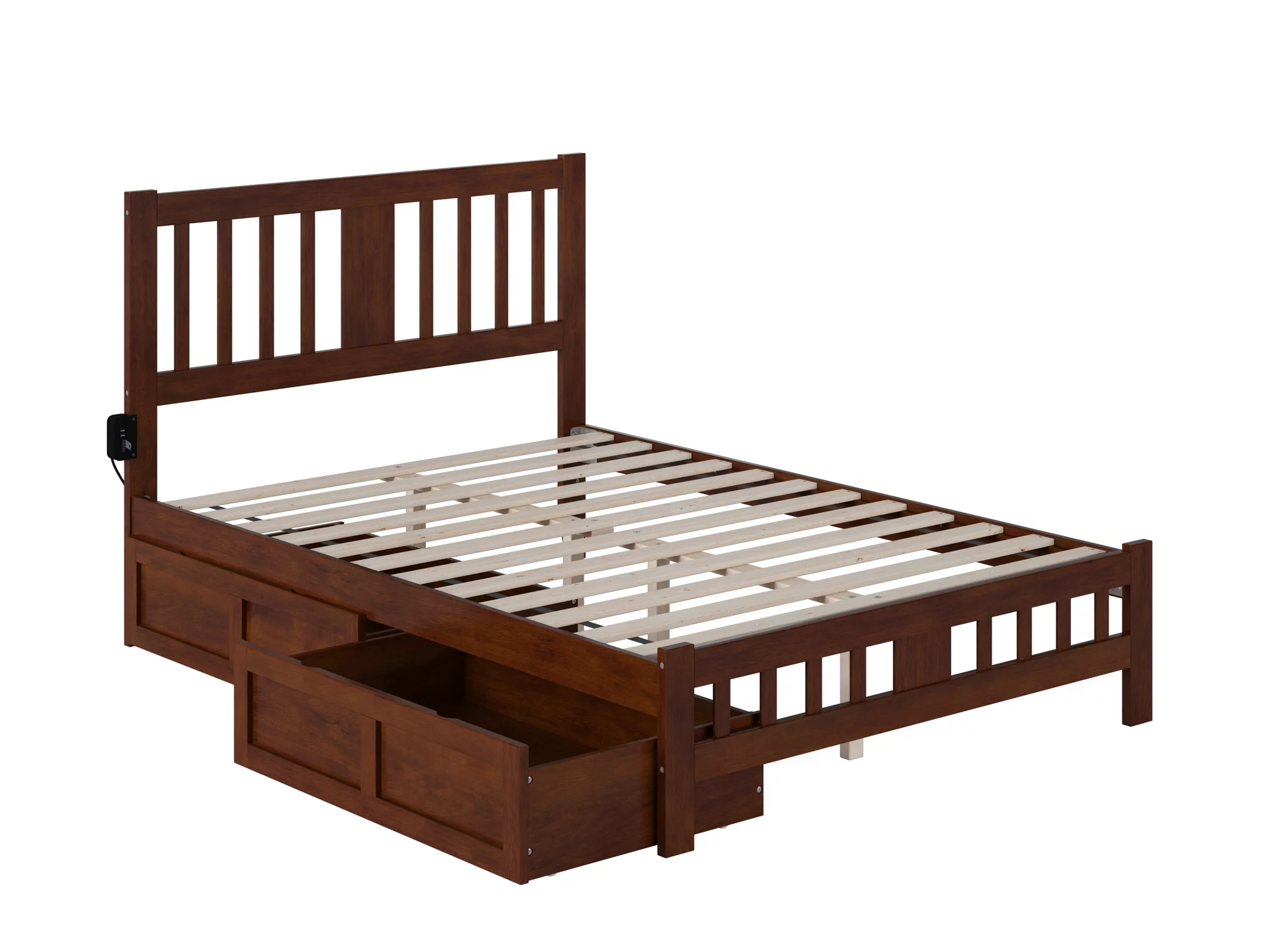 AFI Tahoe Full Wood Platform Bed with Headboard Footboard & 2 Storage Drawers, Walnut