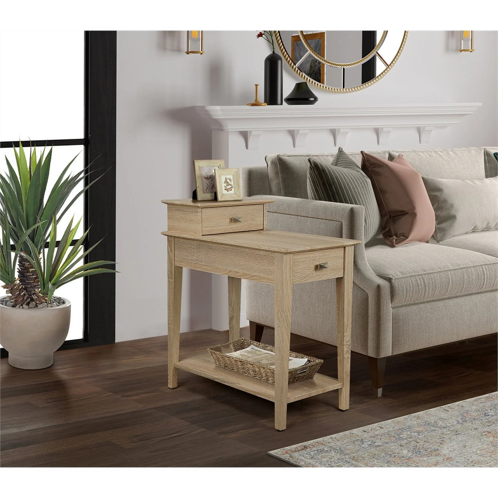 Gallerie Decor All-In-One Transitional Wood Tierra Side Table in Natural