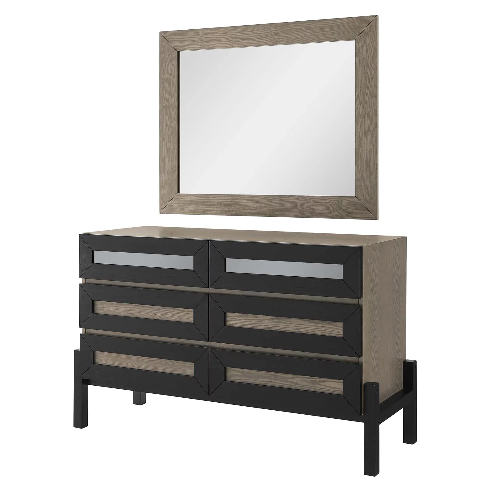 Dresser Drawer Chest Mirror Set, Brown Oak, Wood, Modern Contemporary, Mid Century Bedroom Living Master Guest Suite Room