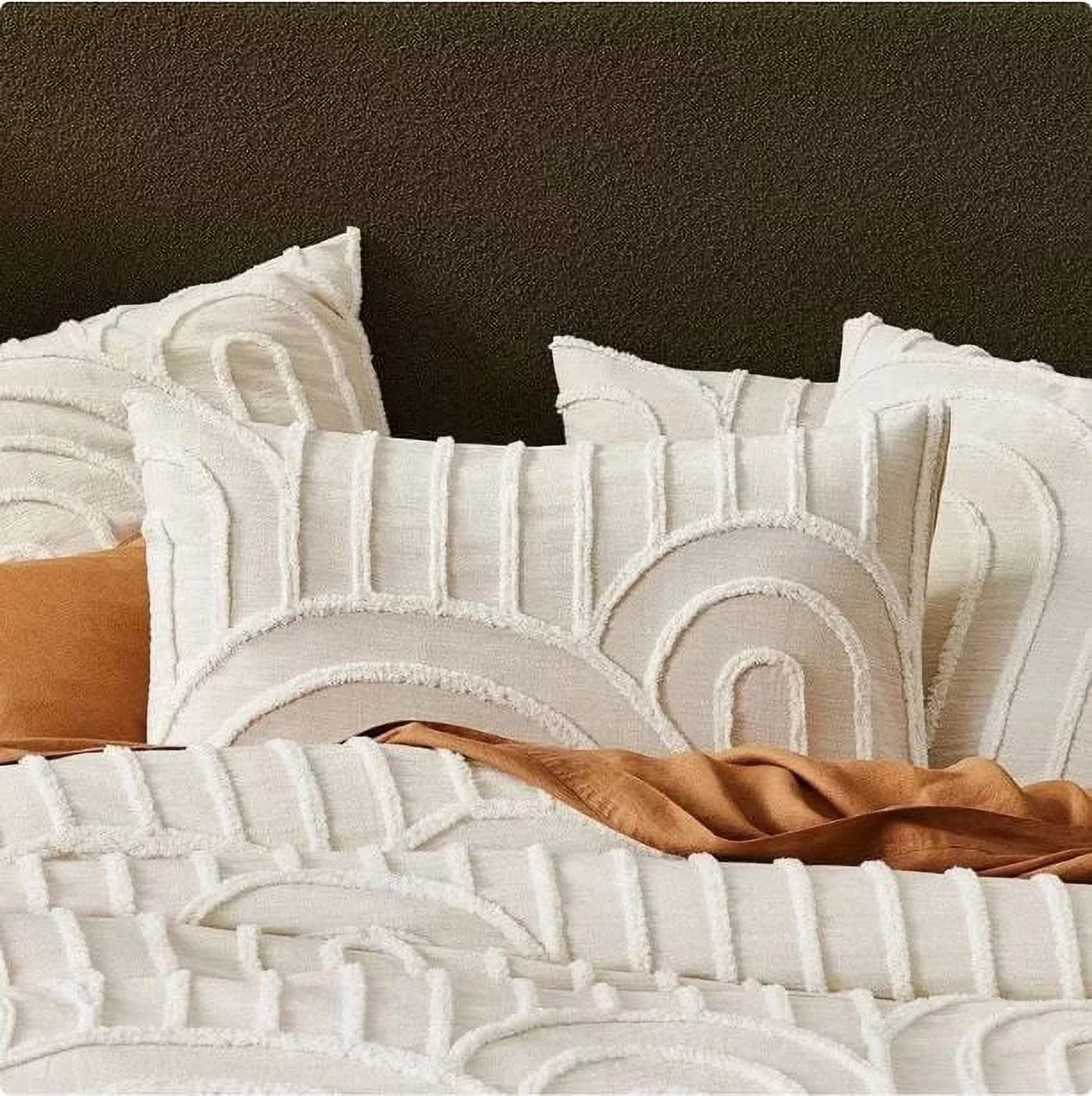 Vinsan Tufted Cotton Duvet Cover set, Boho Bedding Comforter Cover 1 Duvet Cover 2 Shams Off White Color Zip Closure Twin XL Size 59