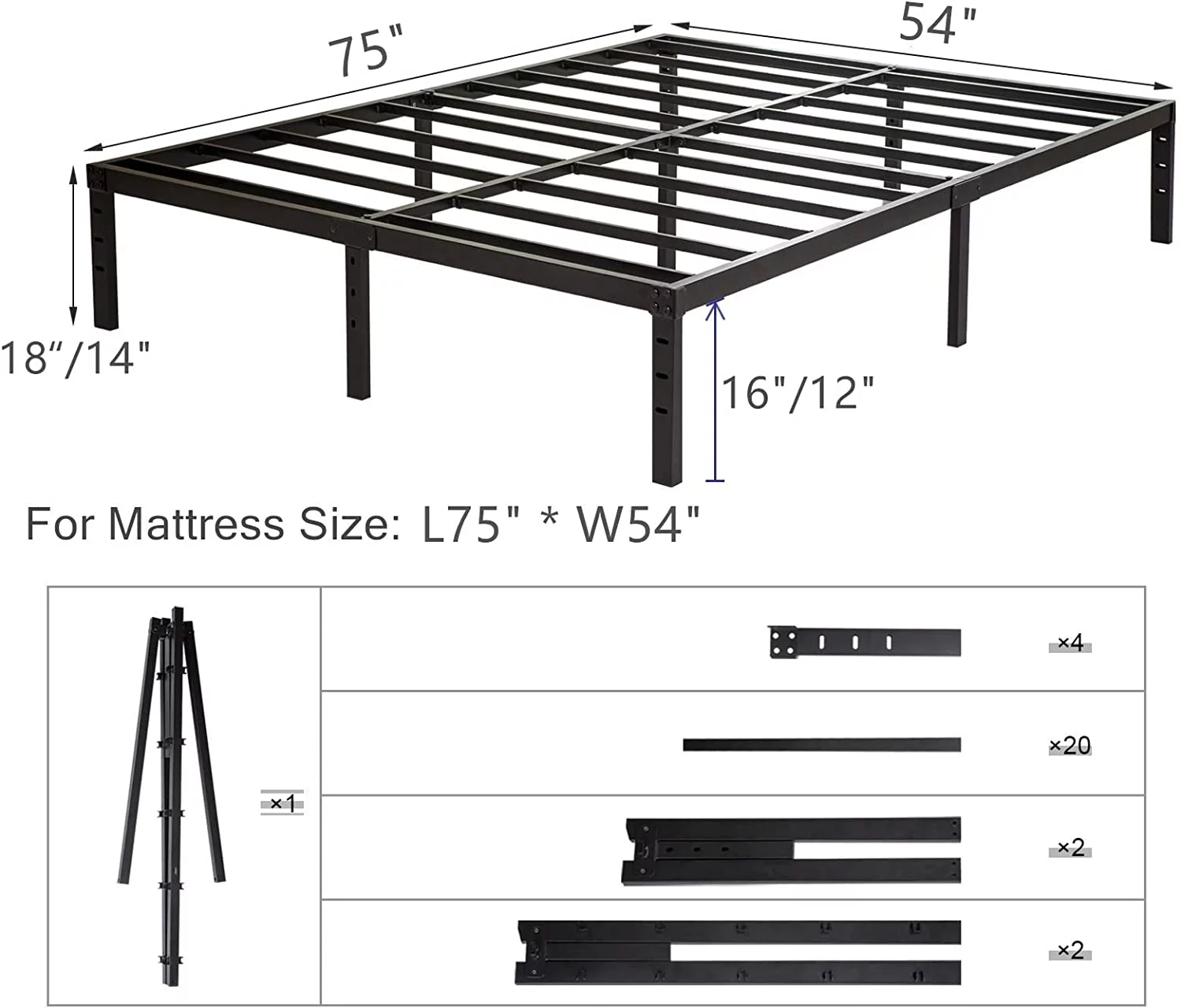 Popular Wulanos Full Size Bed Frame 18 inch Tall  3500lbs Heavy Duty Metal Platform with Steel Slats Support  No Box Spring Needed  18-inch Bedframe with Ample Storage  Sturdy and Noise-F