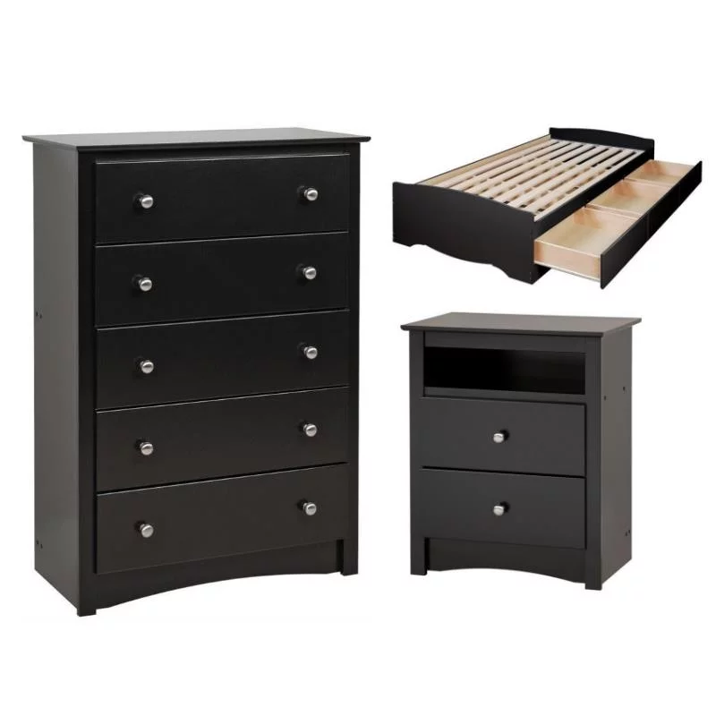 Home Square 3-Piece Set with Twin Storage Bed Chest & Tall 2 Drawer Night Stand