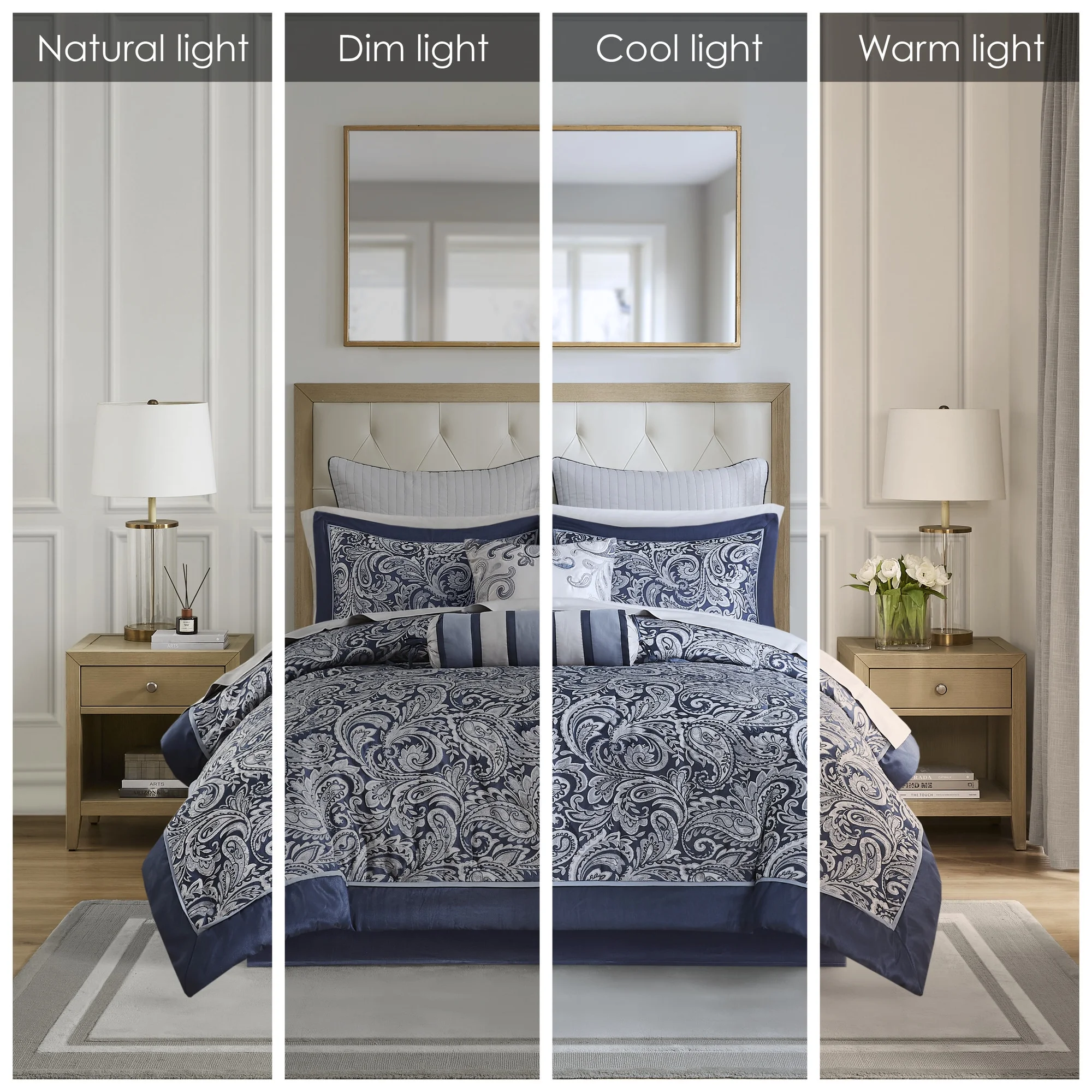 Home Essence Charlotte 12 Piece Comforter Set with Cotton Bed Sheets, Navy Blue, California King