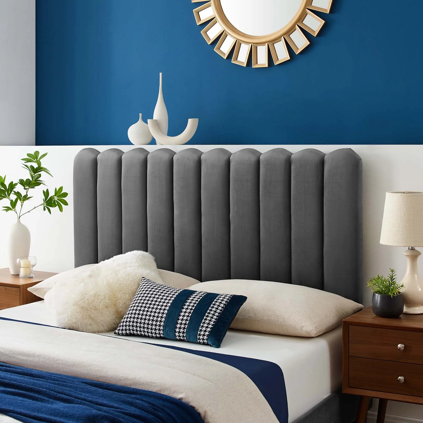 Headboard, Twin Size, Velvet, Dark Grey Gray, Modern Contemporary Urban Design, Bedroom Master Guest Suite