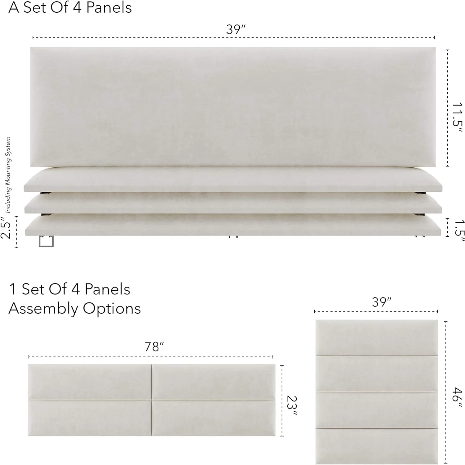 Upholstered Headboards - Accent Wall Panels - Micro Suede Neutral - /King - Set Of 4 Panels (Each Individual Panel 39