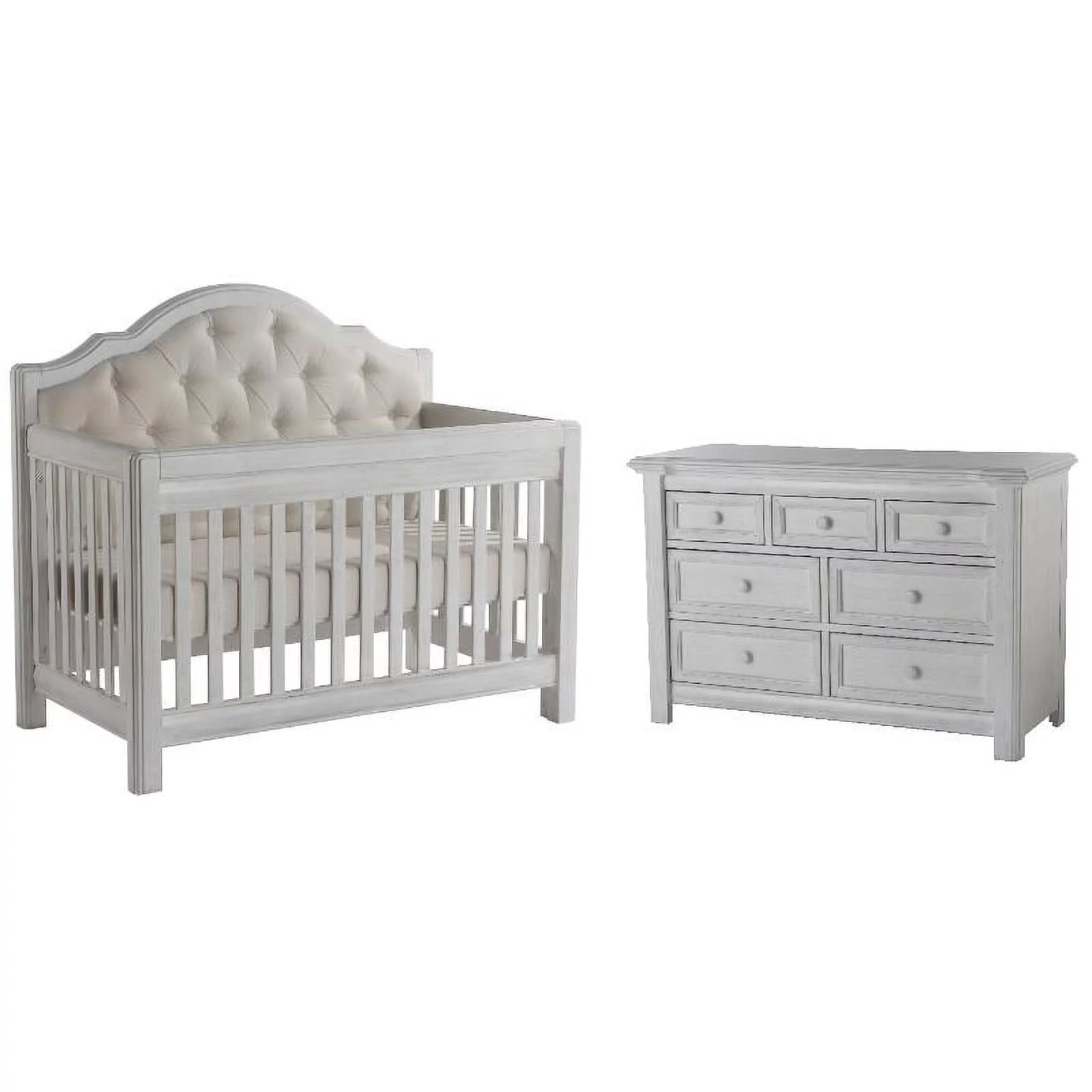 Home Square 2-Piece Set with Panel Crib & Double Dresser in White