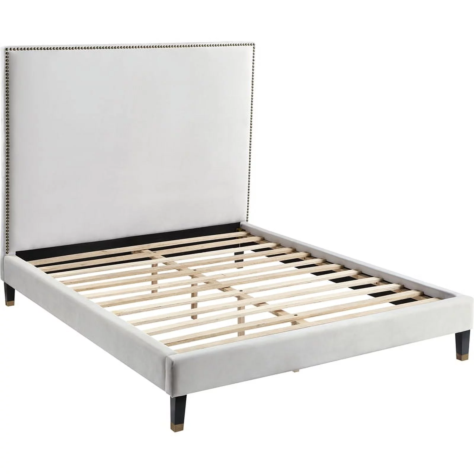 Maklaine Contemporary Upholstery Cream Velvet Queen Bed