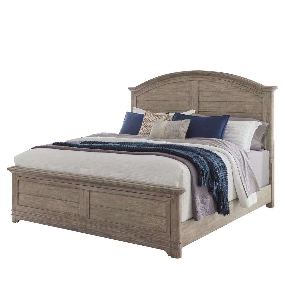 Meadowbrook Beige Antique Sand Wood Farmhouse Queen Arched Panel Bed