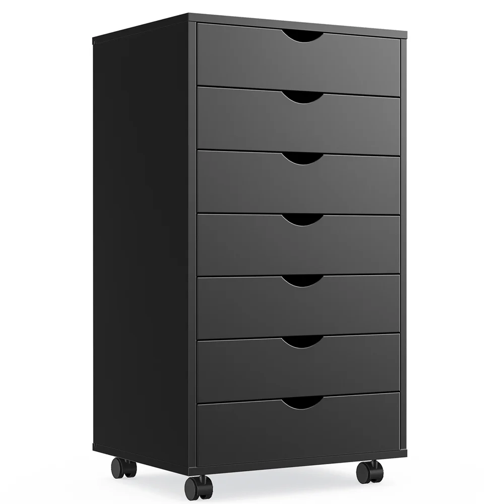 Yone jx je 7 Drawer Chest - Storage Cabinets with Wheels Dressers Wood Dresser Cabinet Mobile Organizer Drawers for Office,Black