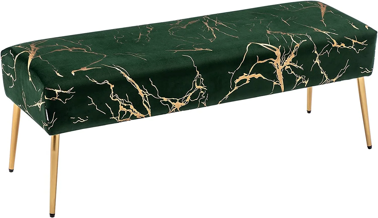 Modern Gilding Velvet Bench Ottoman, Upholstered Bedroom Benches Footrest Stool，Dining Bench with Gold Metal Base for Entryway Dining Room Living Room Bedroom, DarkGreen