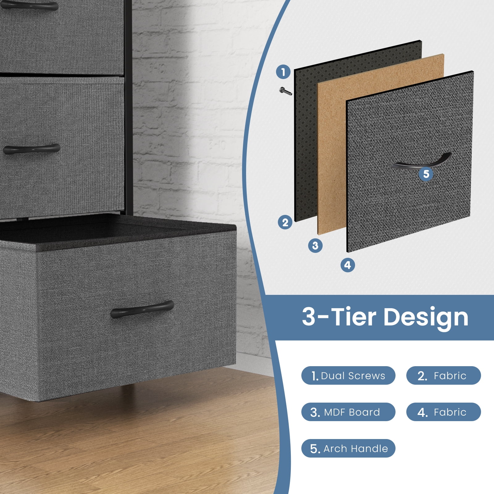 CoSoTower Dresser for Bedroom 6 Drawers Wide Fabric Storage Units Chest of Drawers for Bedroom with Metal Frame and Wooden Top for TV