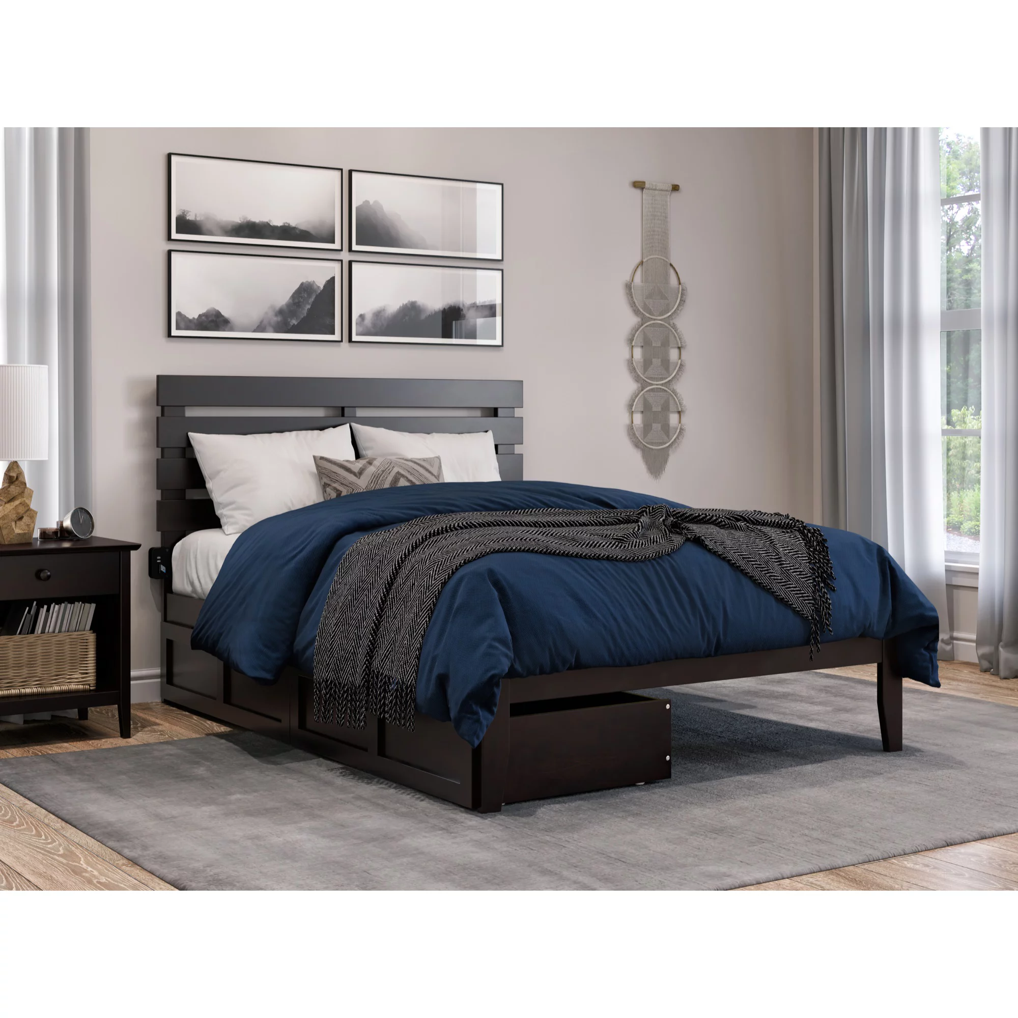 AFI Oxford Modern Wood Full Bed with 2 Drawers in Espresso