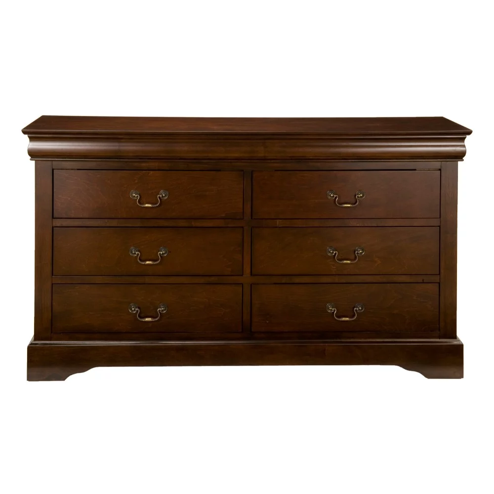 Rubberwood 6 Drawer Dresser With Antique Handles Brown