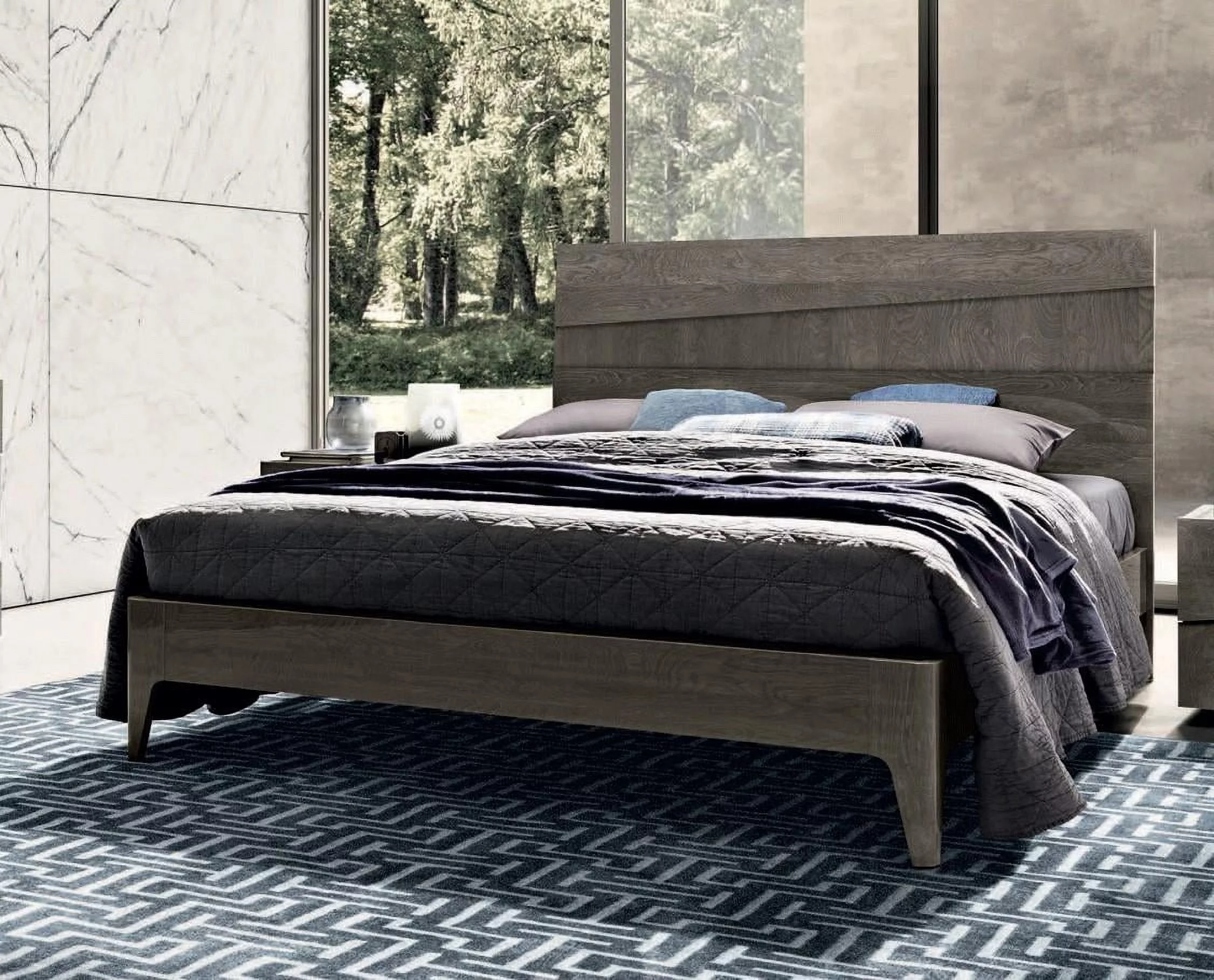 Modern High Gloss Grey Finish King Size Bed Made in Italy ESF Tekno
