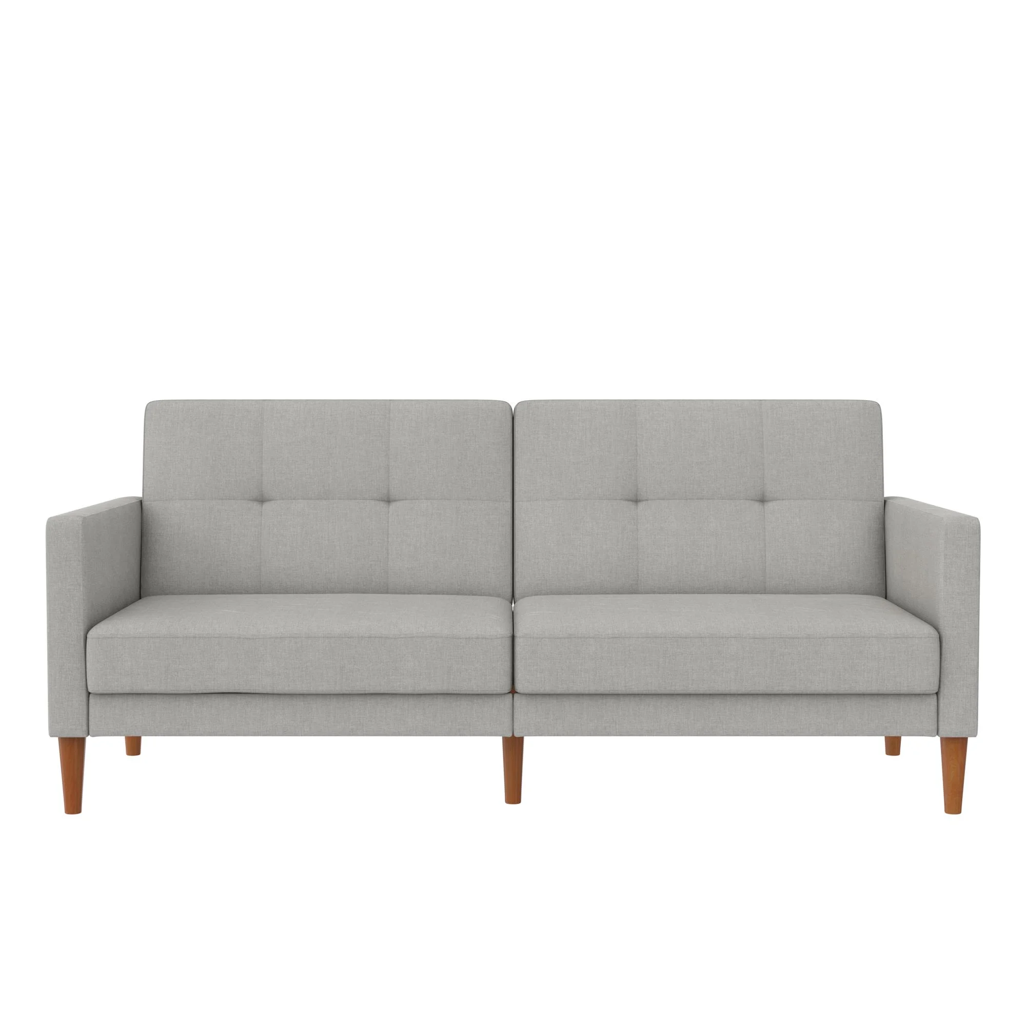 RealRooms Lilly Upholstered Convertible Split-Back Futon Sofa, Light Gray Linen