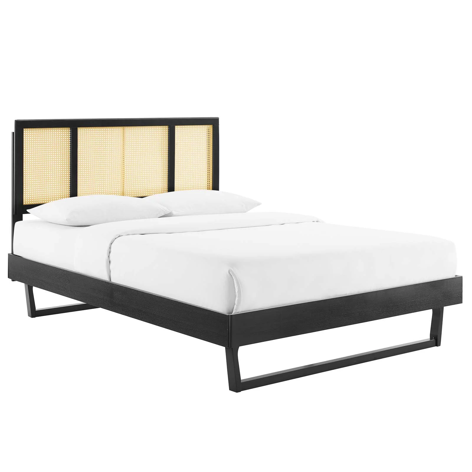 Modway Kelsea Cane and Wood King Platform Bed With Angular Legs in Black
