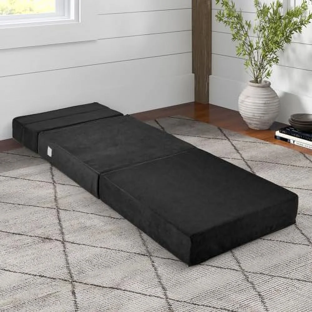 RUNFAYBIU Tri Folding Sofa Bed  Convertible Sleeper Chair Bed  6" Breathable High-Density Foam Futon Floor Couch Sleeping Mattress  Portable Guest Bed Lazy Couch with Removable &