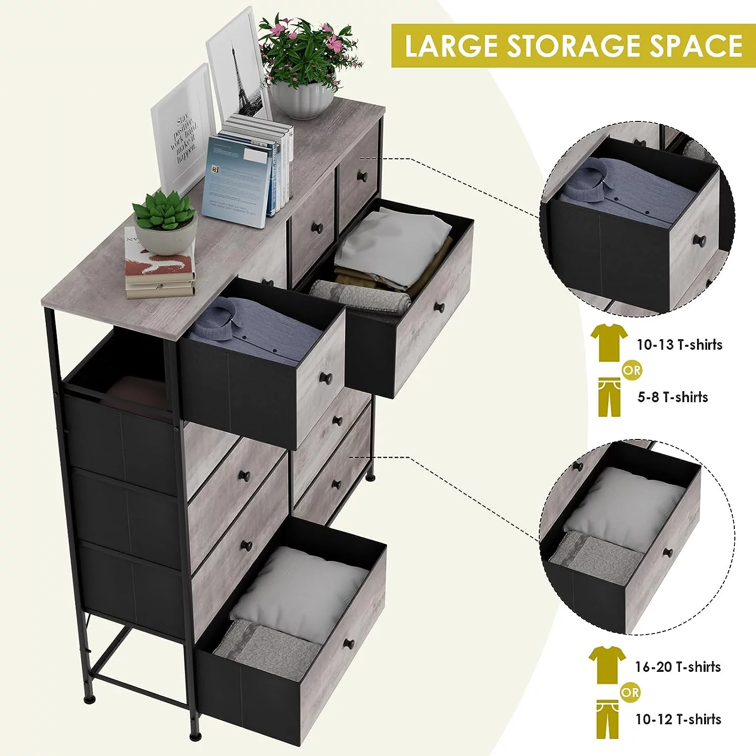 Arlopu Tall Dresser for Bedroom with 12 Drawer, Vertical Dresser with Fabric Storage Organizer Units Tall Chest, 5-Layer