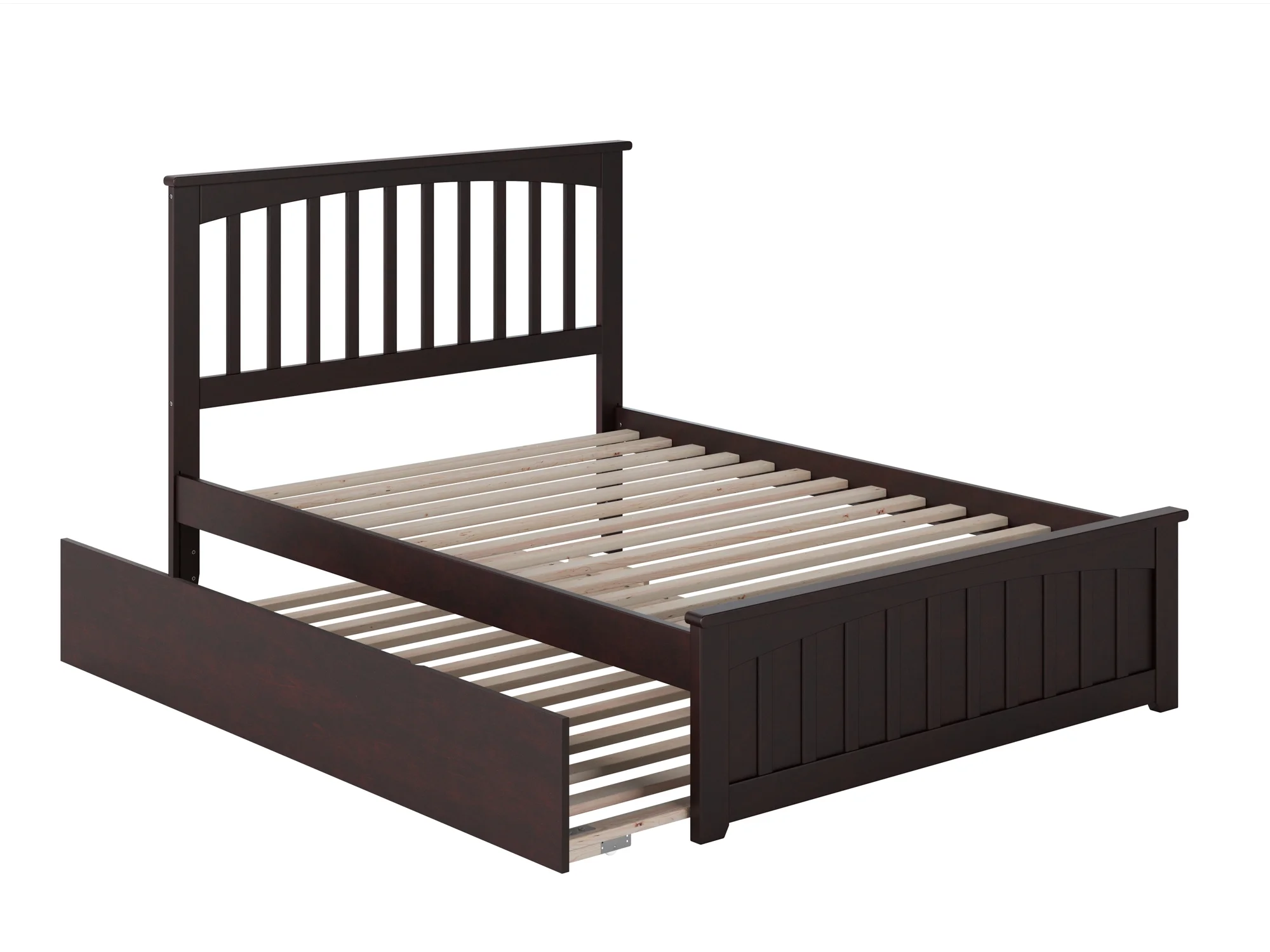 Mission Full Platform Bed with Matching Foot Board with Full Size Urban Trundle Bed in Espresso