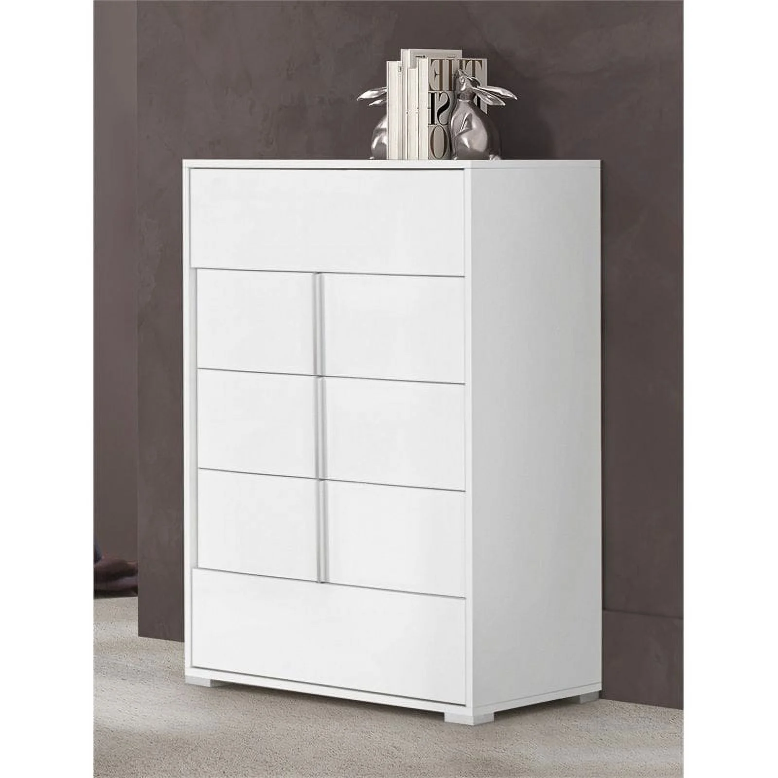 Modrest Nicla 5-Drawer Soft Closing Modern MDF Wood Chest in White
