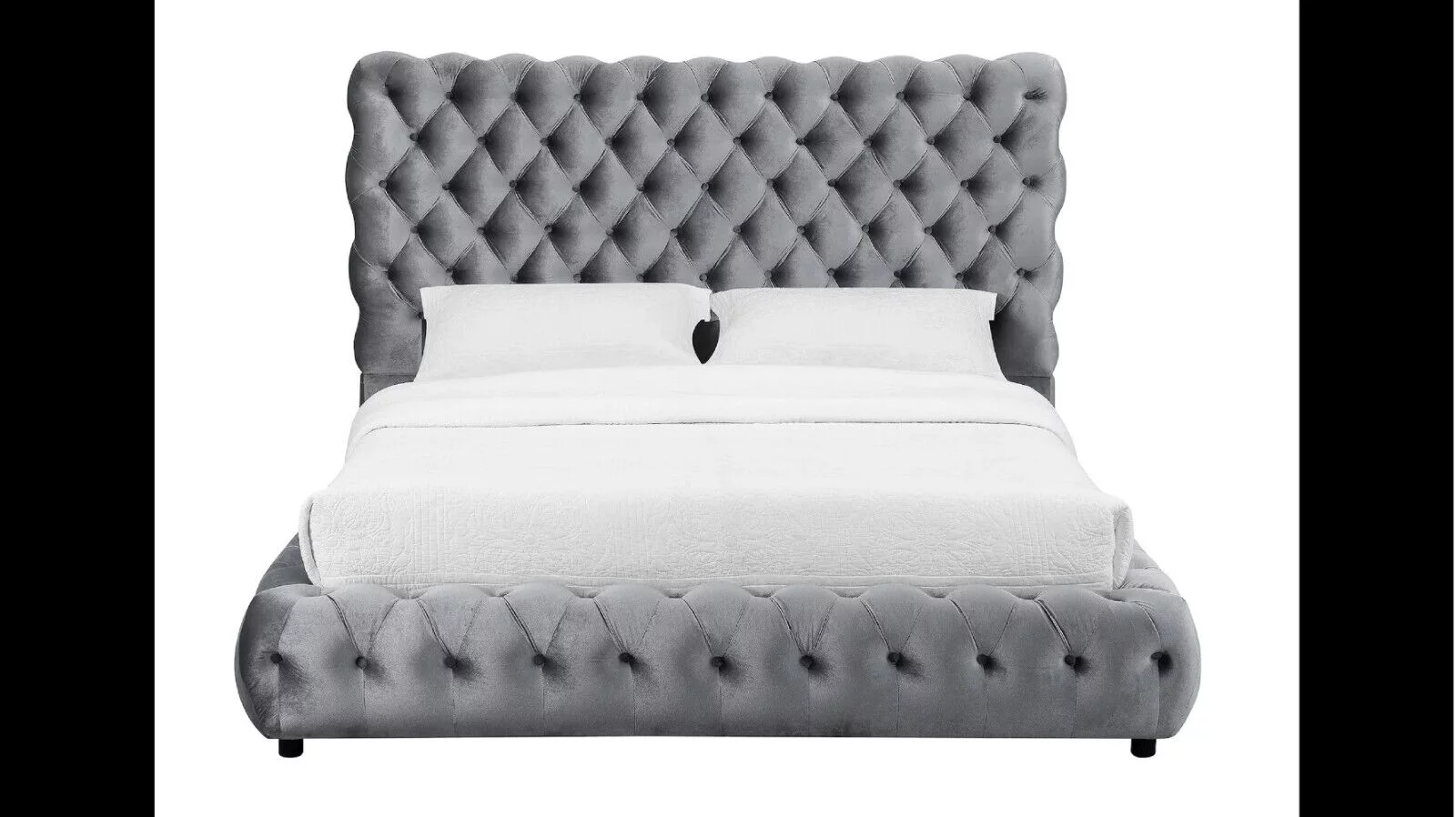 Contemporary 1pc Gray Fabric Upholstered Queen Size Bed w Tufted Headboard Footboard Bedroom Furniture