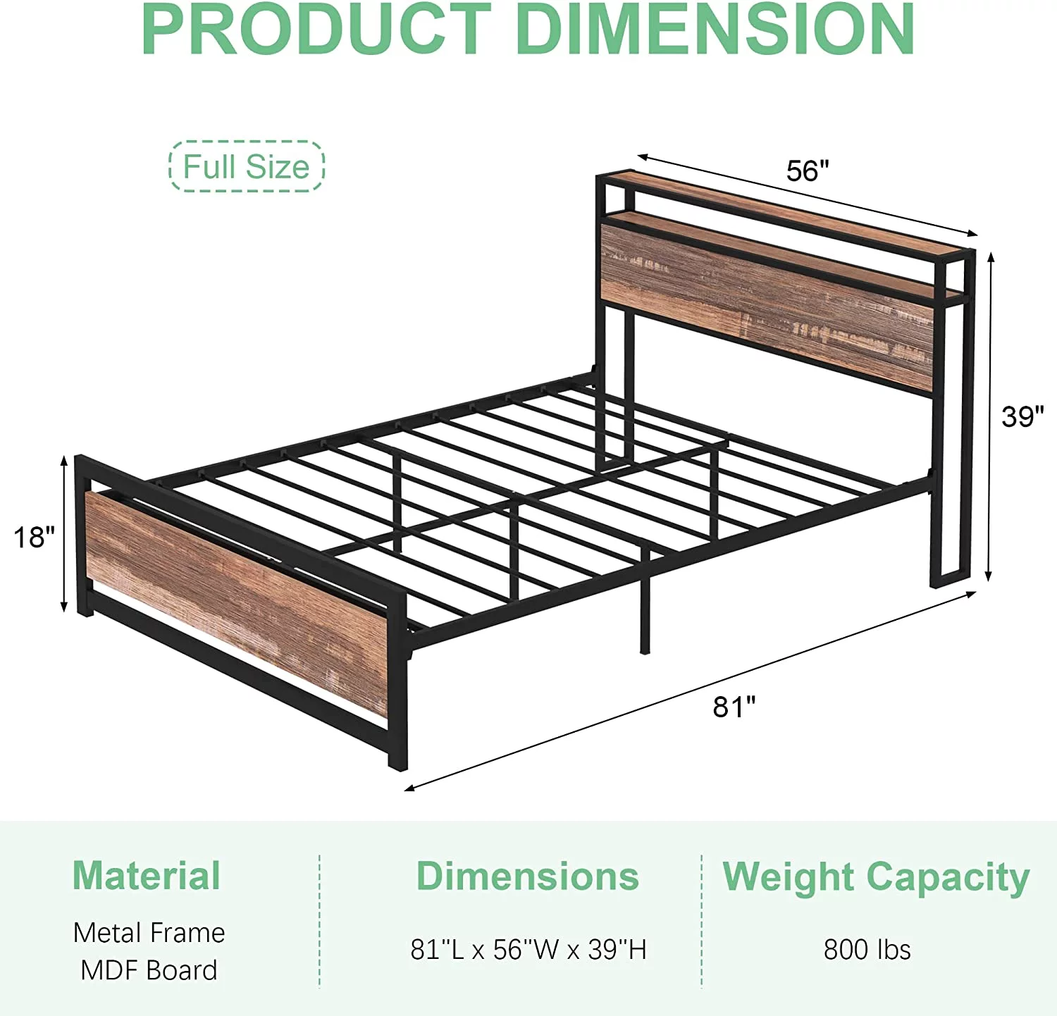 Frame  Osfvolr Industrial Metal Platform Bed Frame with 2 Tier Storage Wooden Headboard and Footboard  Large Under Bed Storage  Noise Free  No Box Spring Needed  Easy Assembly  Vintage Br