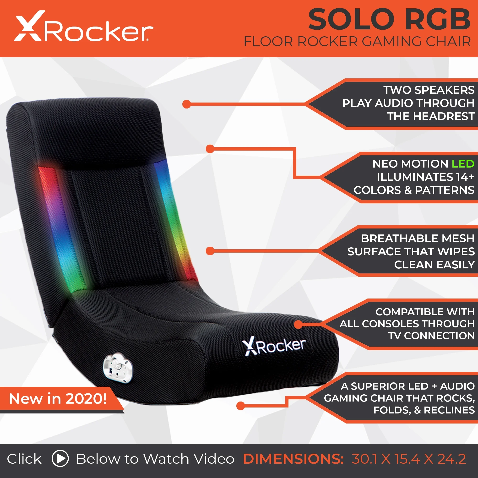 X Rocker Solo RGB 2.0 Audio Floor Rocker, 30.1