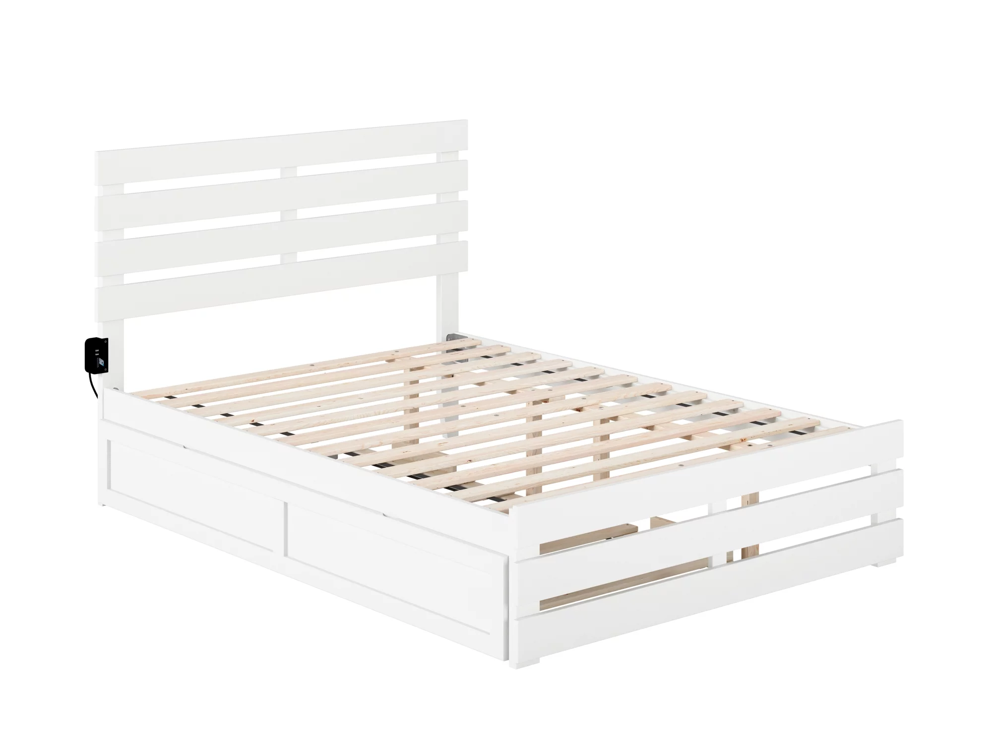 Oxford Full Bed with Footboard and USB Turbo Charger with Twin Trundle in White