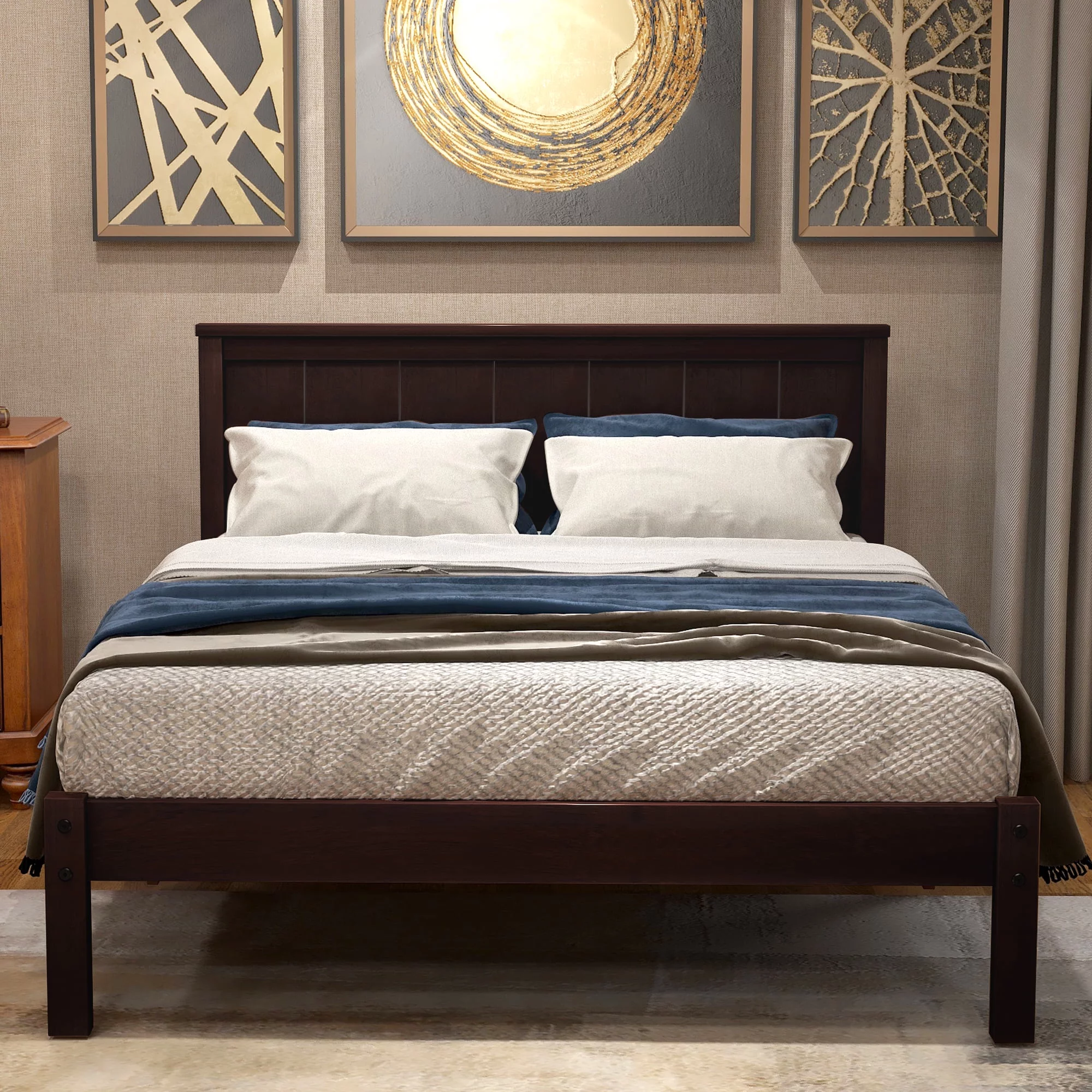 Solid Wood Platform Bed with Headboard No Box Spring Needed and Strong Slat Support Easy Assembly