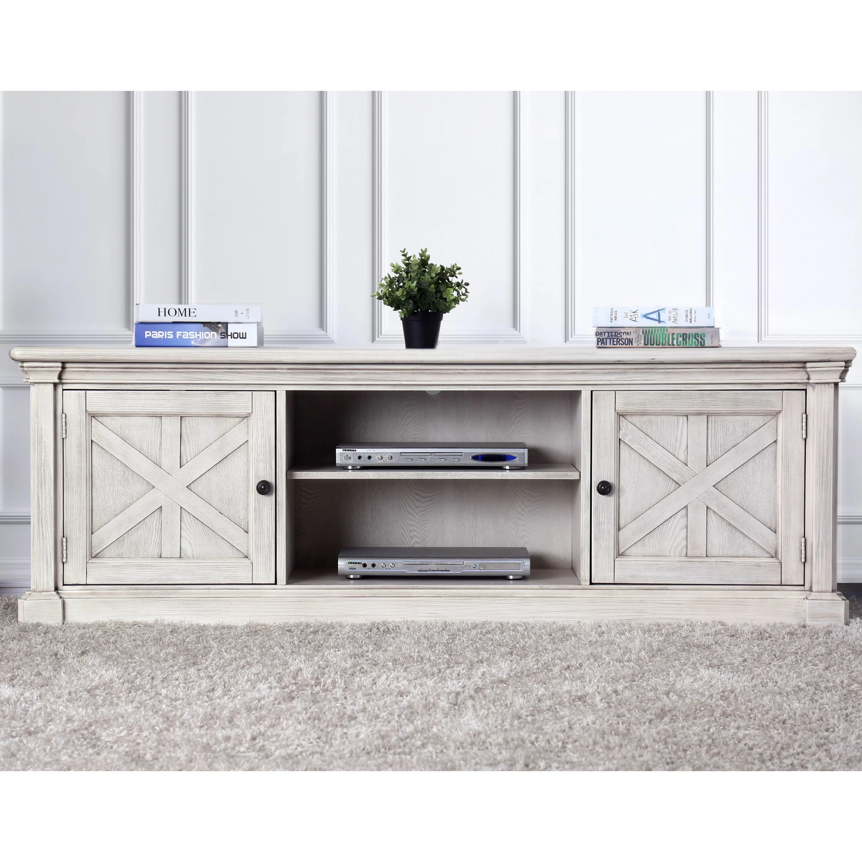 Furniture of America Lyle Rustic White Wood Multi-functional Storage TV Console by  72 in 61 in & Up