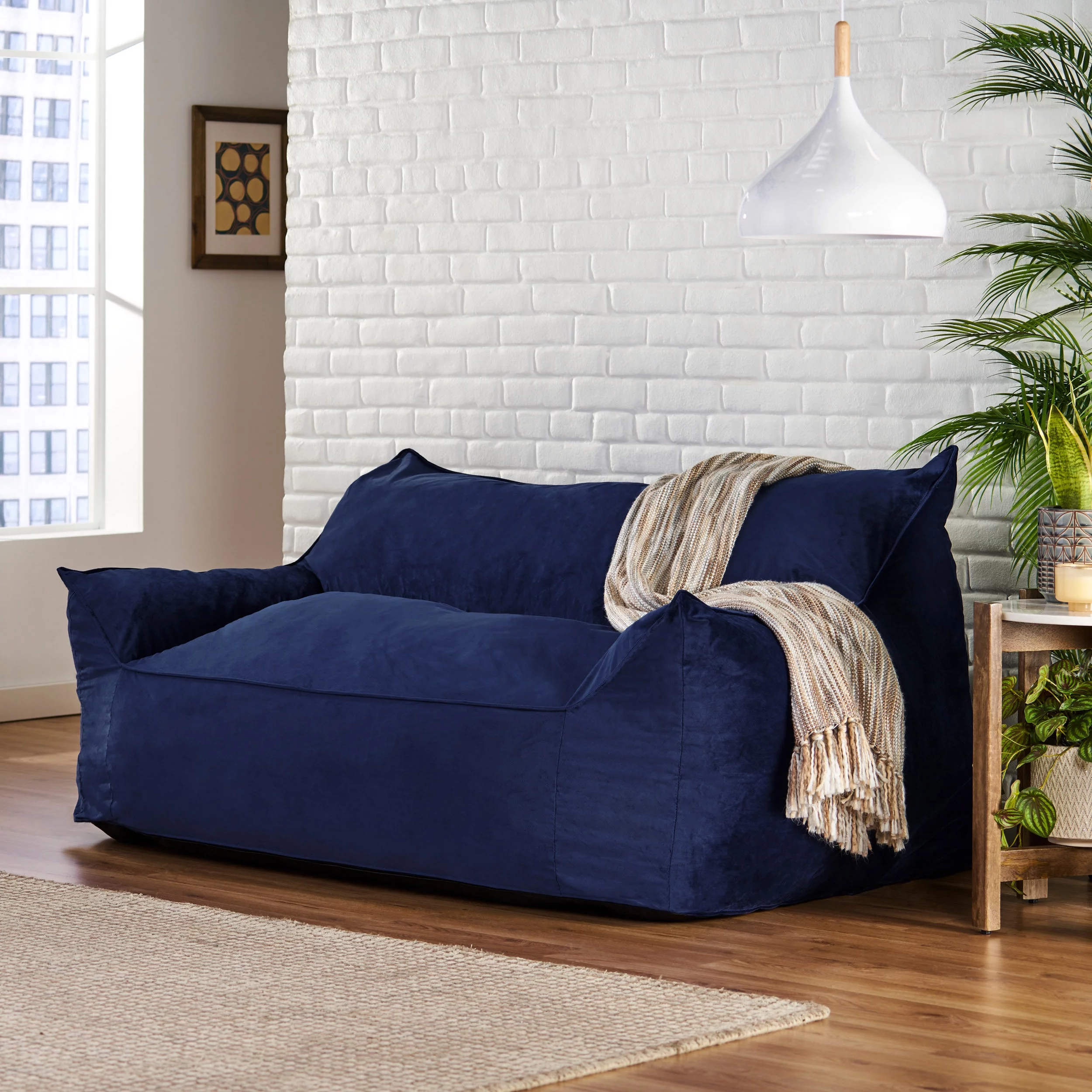 Noble House Pickerel Velvet Bean Bag Chair, Royal Blue