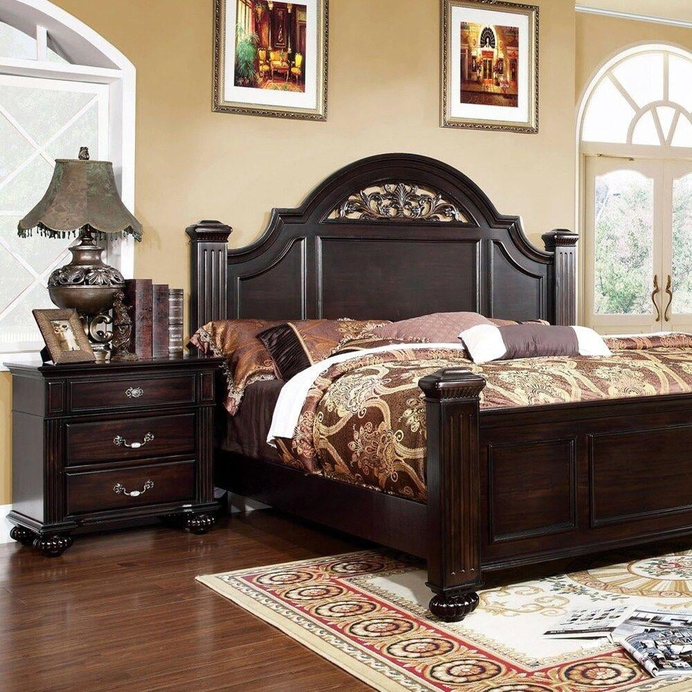 Traditional Dark Walnut Solid Wood Queen Bedroom Set 3pcs FOA CM7129-Q Syracuse