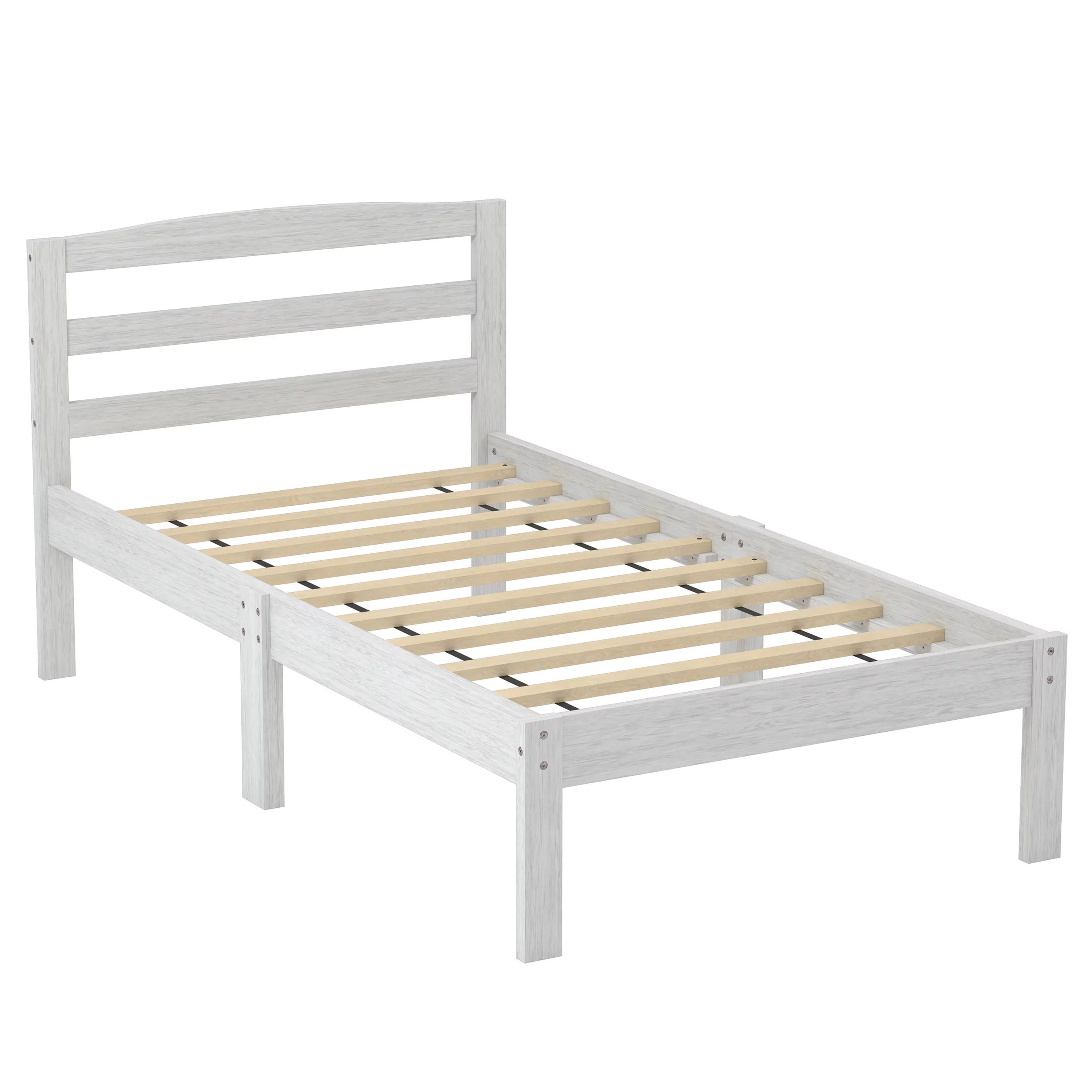 Furniture of America Knott Wood Platform Bed, Brushed White, Twin