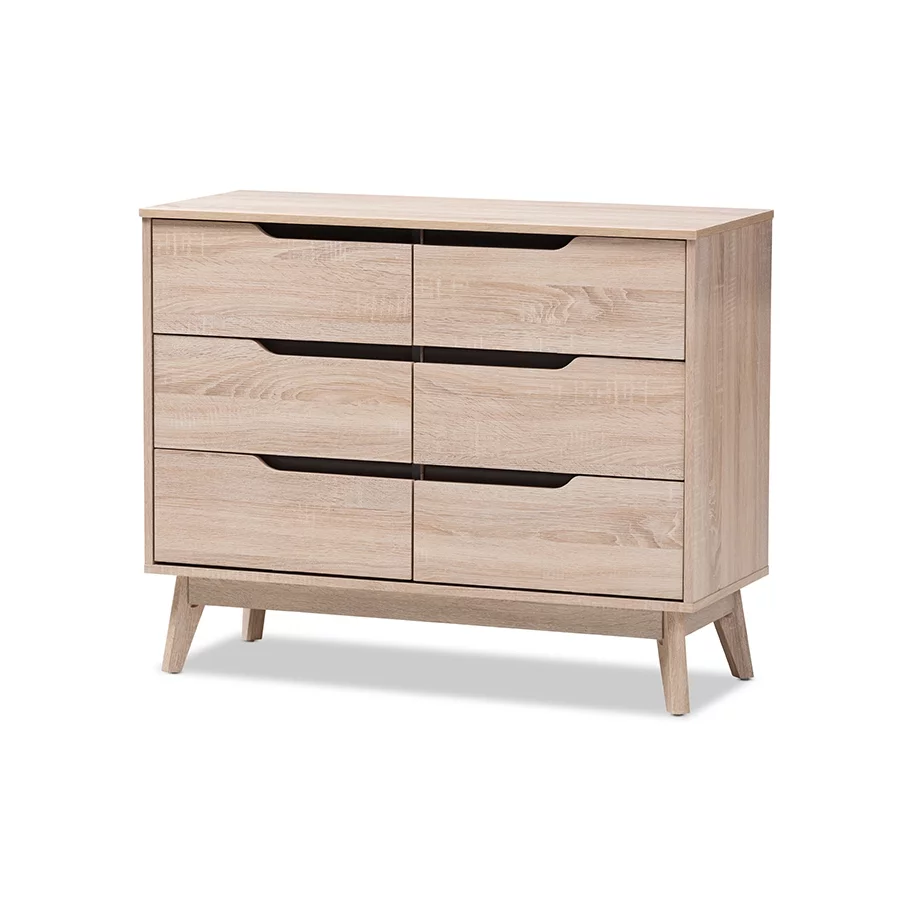 Baxton Studio Fella Mid-Century Modern Two-Tone Oak and Grey Wood 6-Drawer Dresser