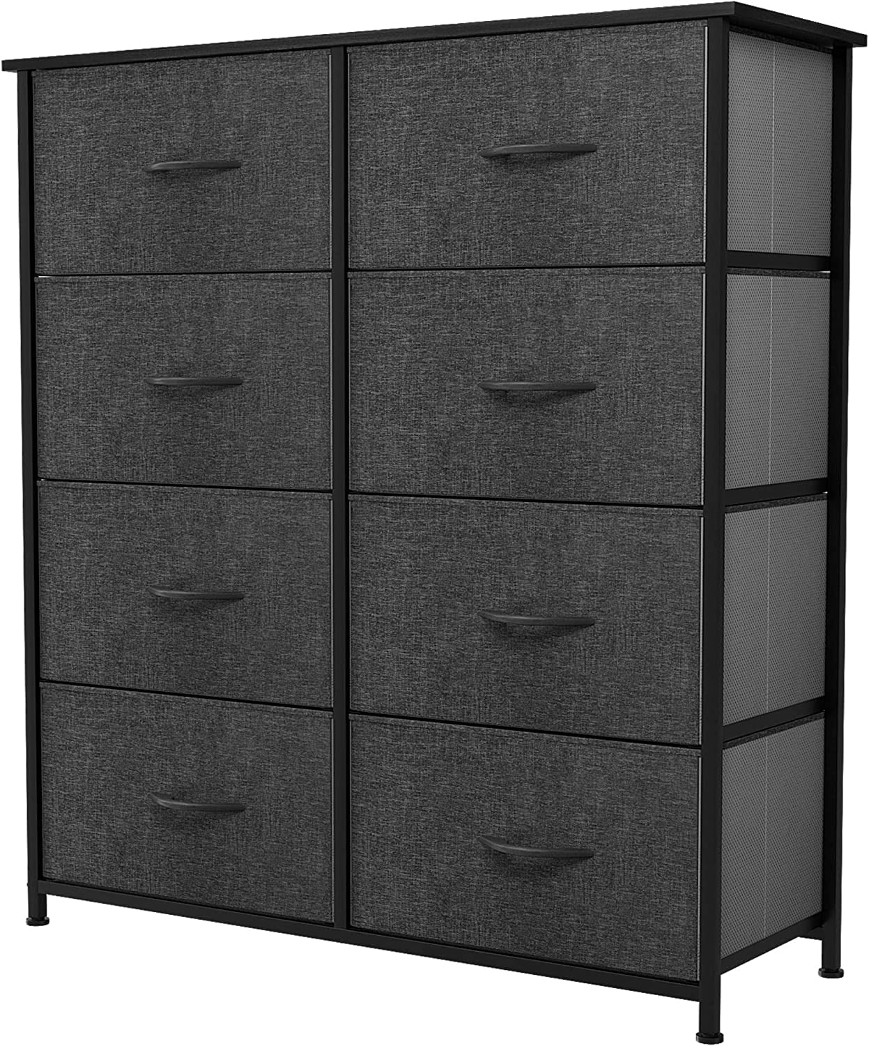 RUNFAYBIU Fabric Dresser with 8 Easy Pull Drawers Steel Frame and Wooden Top Dressers for Bedroom Closets Entryway Nursery Dorm Room - Black Grey