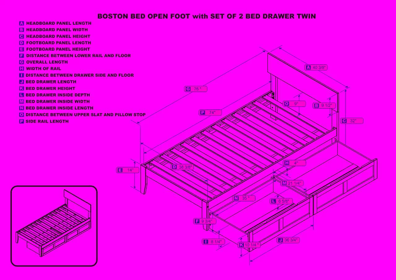 Boston Twin Bed with 2 Drawers in White