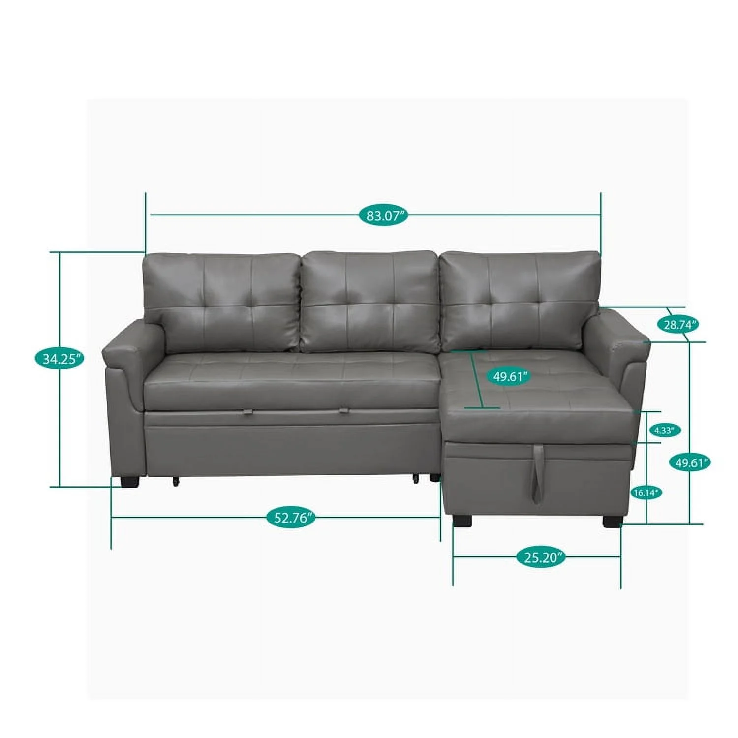 Reversible Sectional Sofa Couch, Modern Convertible L-Shaped 3-Seat Sofa Sectional with Reversible Chaise for Small Space Gray, Velvet