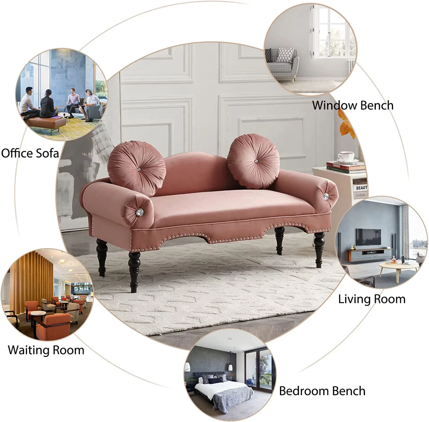 Sumdeal 54'' 2 Seater Couch Bench for Bedroom Living Room,Pink