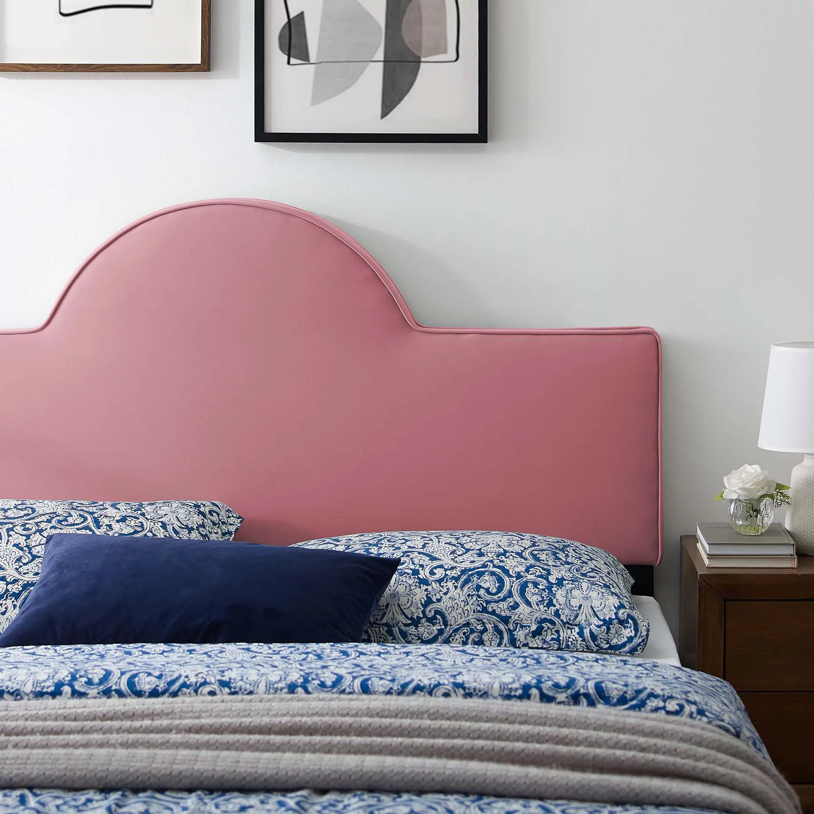Headboard, Full Queen Size, Velvet, Pink, Modern Contemporary Urban Design, Bedroom Master Guest Suite