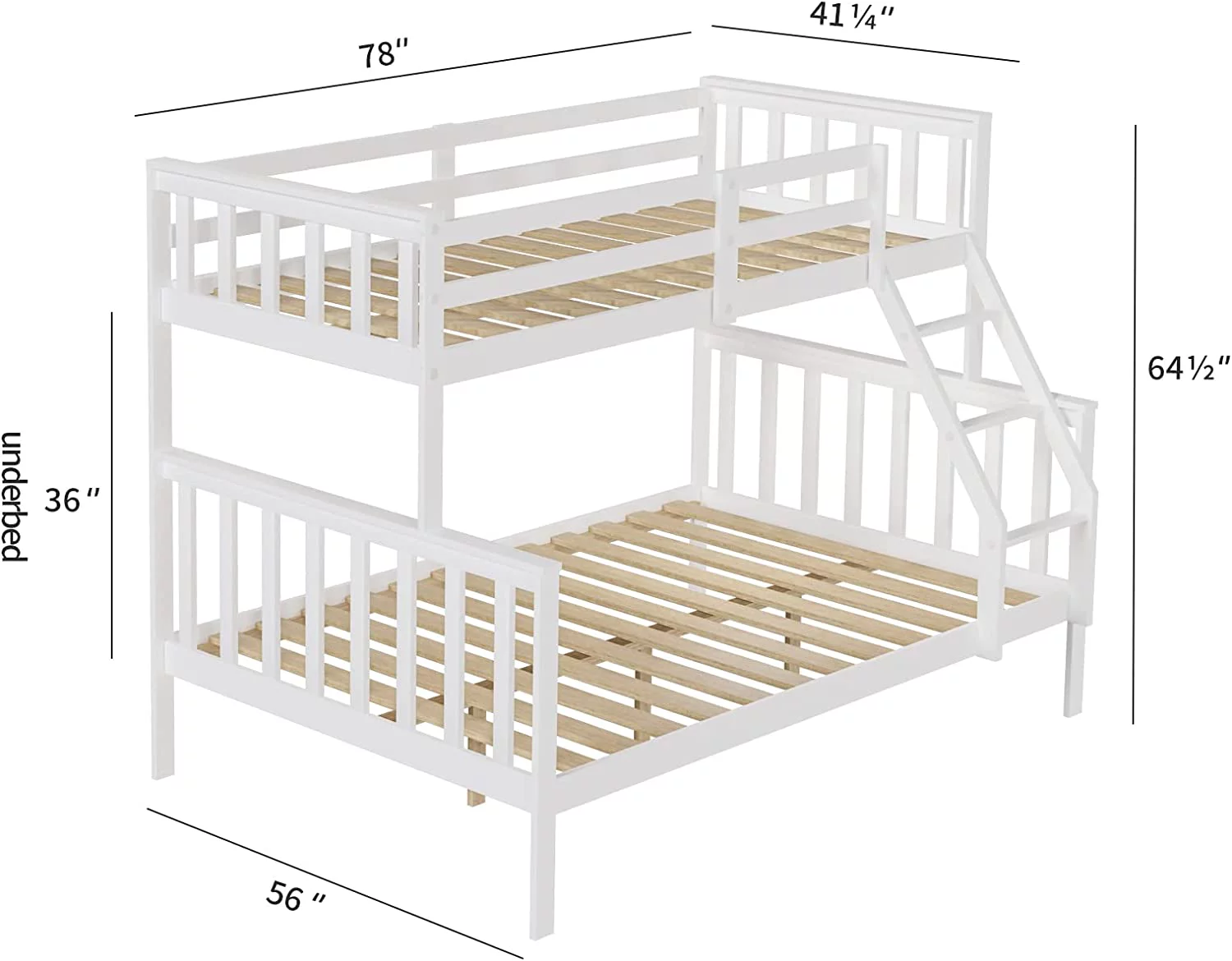 Solid Wood Low Twin Over Twin Bunk Bed for Kids/Toddlers/Junior  Bunk Bed Frame with Guardrails & Ladder for Boys Girls  No Box Spring Needed  White